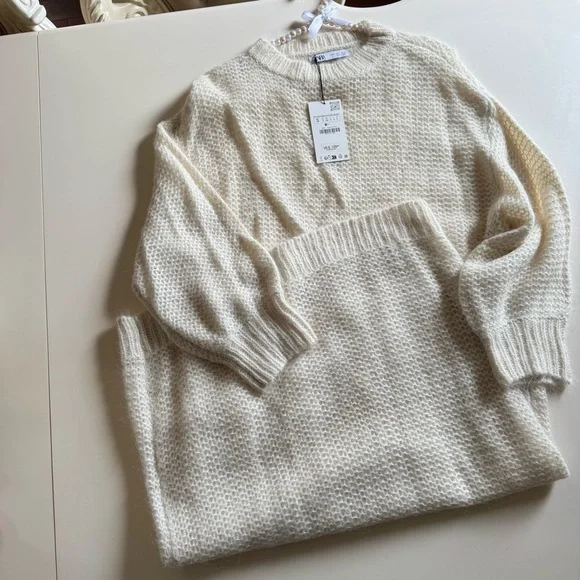 Zara Cream Long Sleeve Knit alpaca blend Dress - Picture 5 of 9